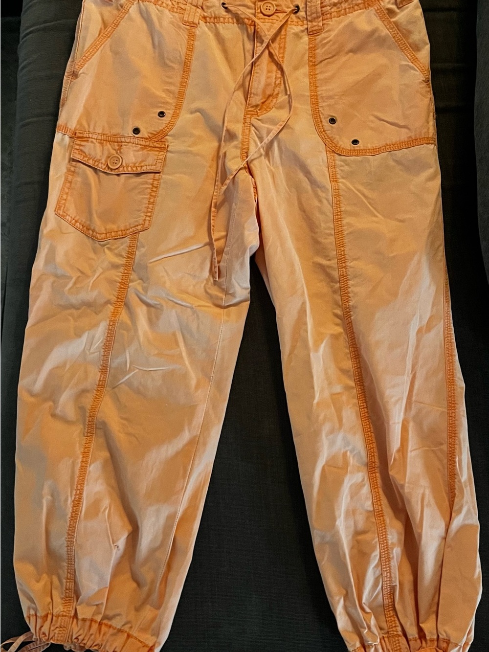 Jamaica Bay Peach Orange Utility Capri Cargo Pants Size 8 Drawstring